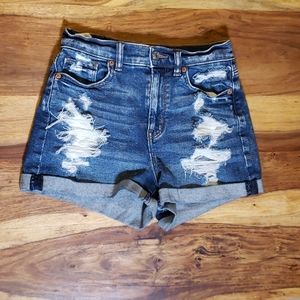 AE Stretch Distressed High Waisted Shorts